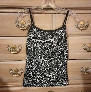 Ann Taylor Black & White Floral Tank Top XXS